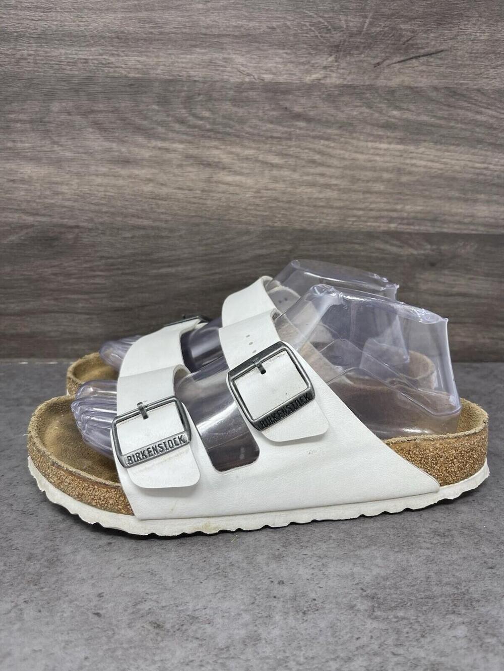 Birkenstock Arizona Sandals Size 38 (Womens 7) White Leather Strap Slip On